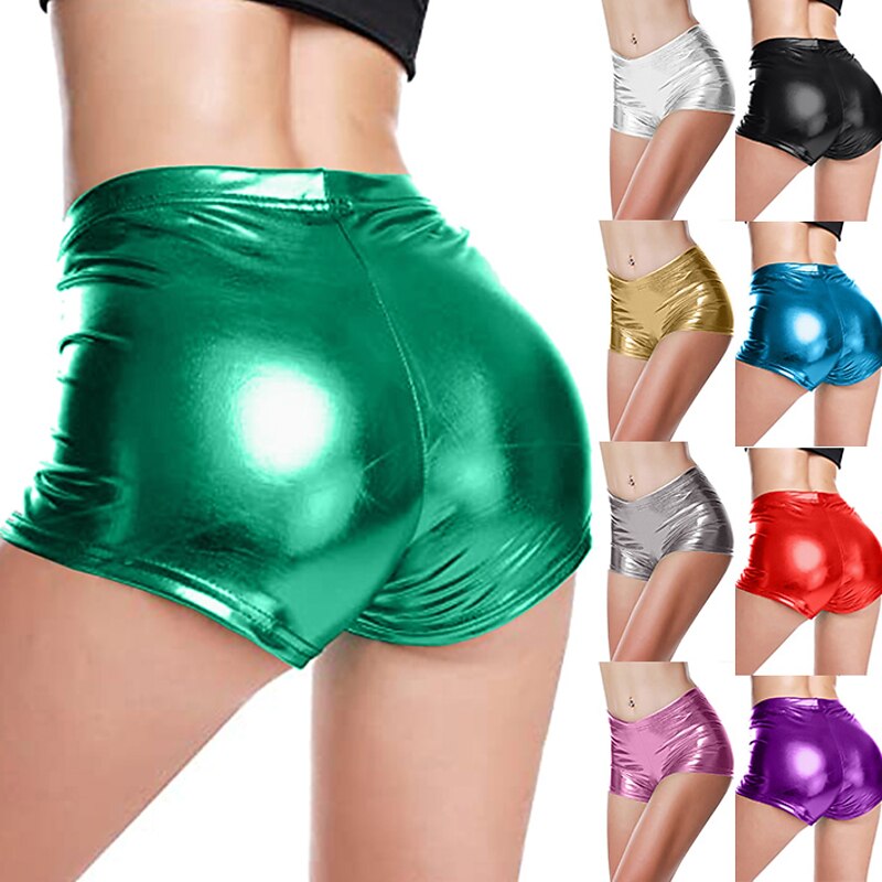 Metallic 1980s Shiny Latex Patent Shorts PU Leather Bodycon Fancy Dress Women's Carnival Costume Masquerade Party Pride Parade Pride Month Adults' Shorts