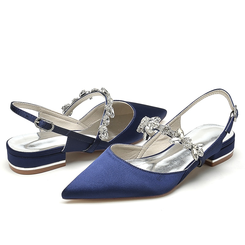 Women's Wedding Shoes Bridal Shoes Crystal Flat Heel Pointed Toe Luxurious Satin Ankle Strap Wine Black White 5