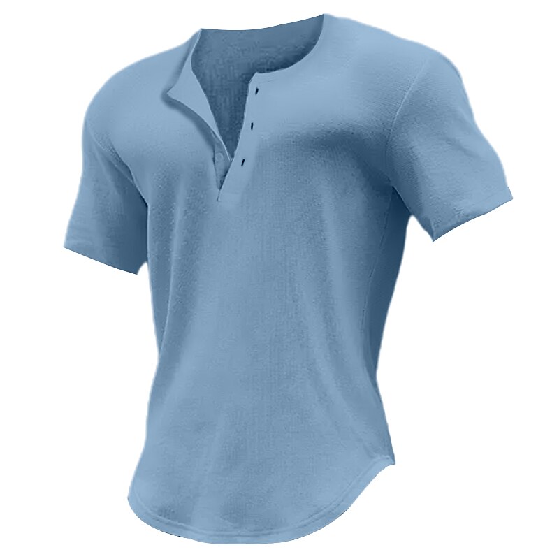 Men's Button T Shirt Henley Shirt Tee Top Short Sleeves Henley Summer Plain Fashion Designer Basic Vacation Street Going out Black White Blue Top Tee for Men3