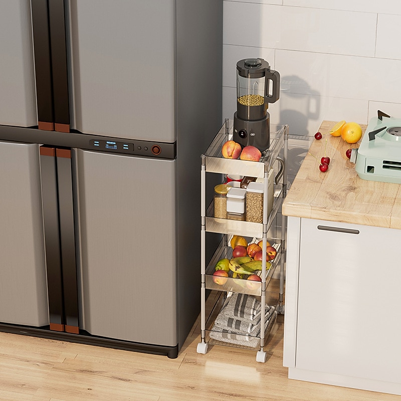 Four layer ins transparent small cart acrylic cosmetics snacks storage box dormitory narrow seam floor mobile storage rack4