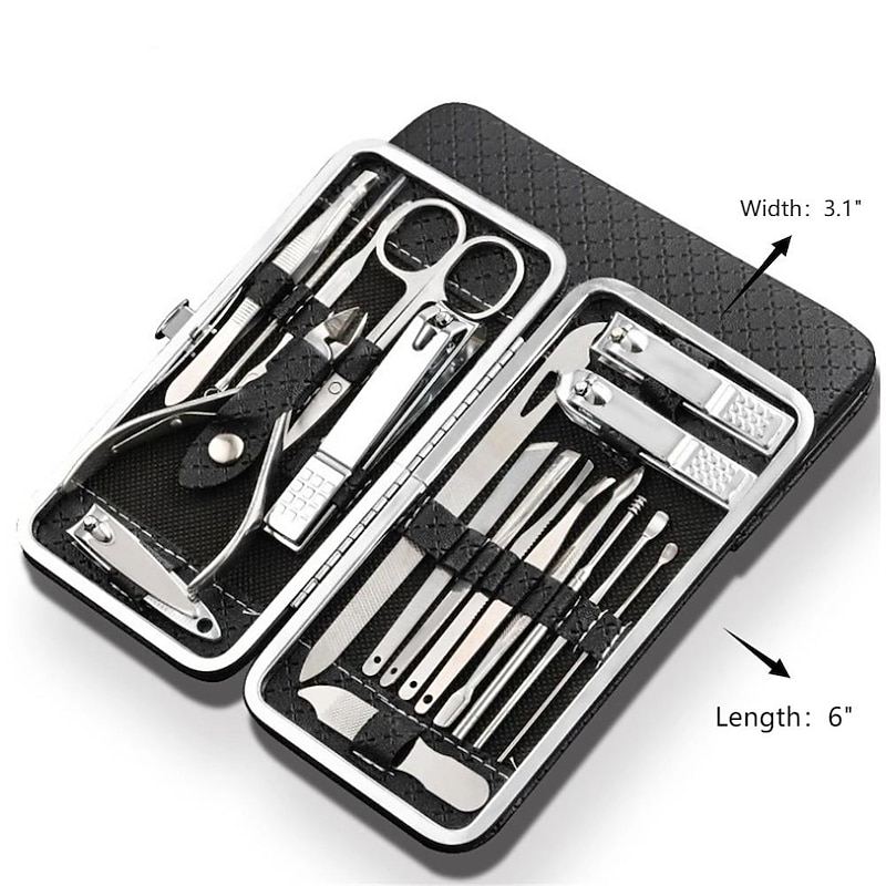 19 in 1 Stainless Steel Manicure Set For Foot Fitting Set Professional Pedicure Kit Nail Scissors Grooming Kit with Leather Travel Case for Women and Men4