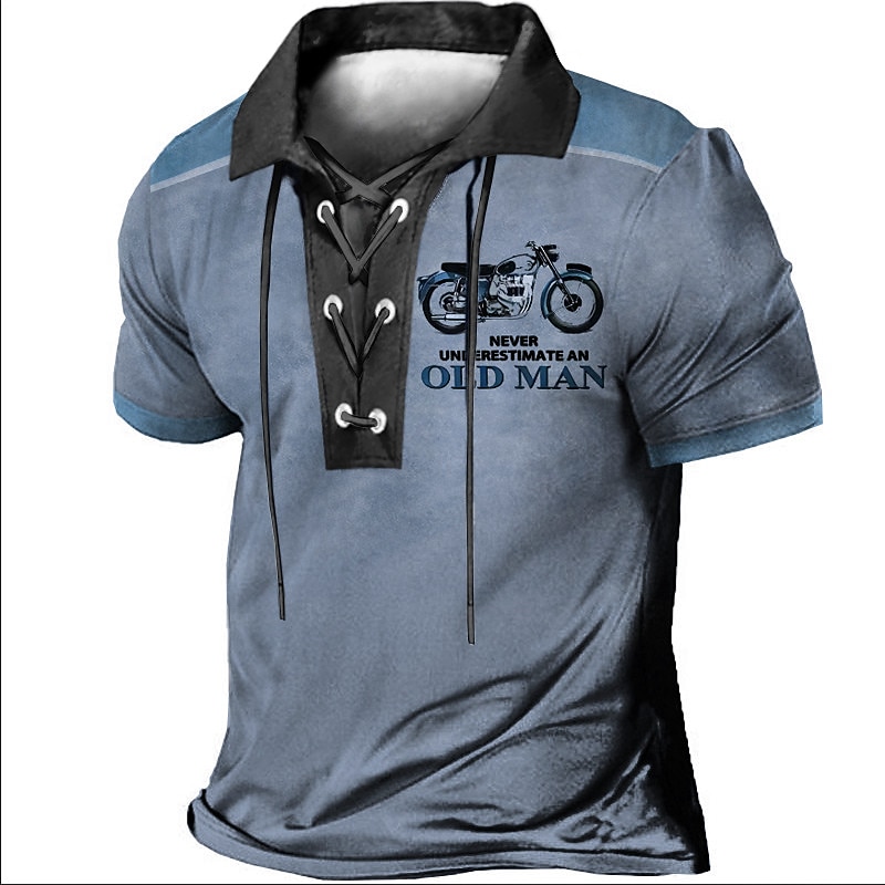 Men's Vintage Motorcycle Graphic Tee - "Never Underestimate an Old Man" Short Sleeve Lace-Up Casual Biker Lifestyle T-Shirt2