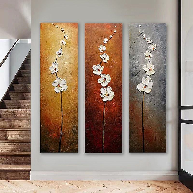 3 Panels Oil Painting Handmade Hand Painted Wall Art Still Life Plant Flower Home Decoration Décor Rolled Canvas No Frame Unstretched4