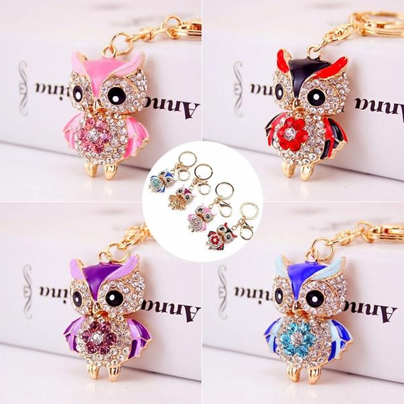 Lovely Owl Keychain Rhinestone Crystal Keyring Key Ring Chain Bag Charm Pendant Gift