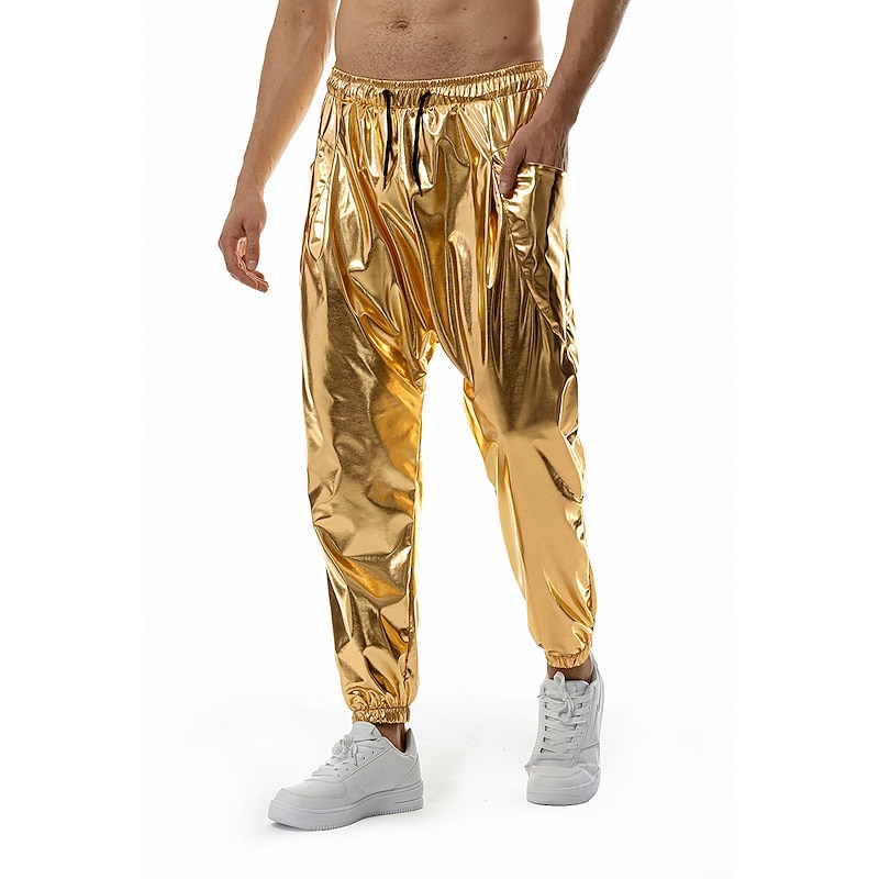Men's Pants Cargo Pants Loose Pants Hip Hop Dance Costumes Shiny Metallic 1980s Silver Golden3
