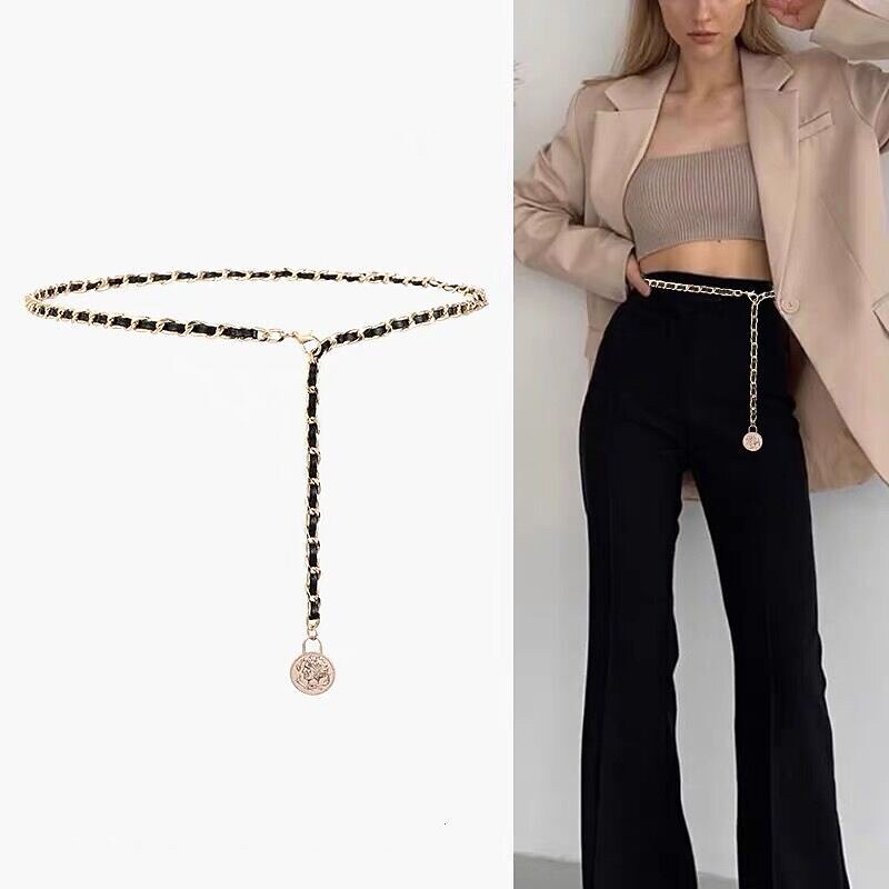 Women's Web Belt Metal Chain Metal Bucke Cord Wowen Casual Formal Party Work Black2