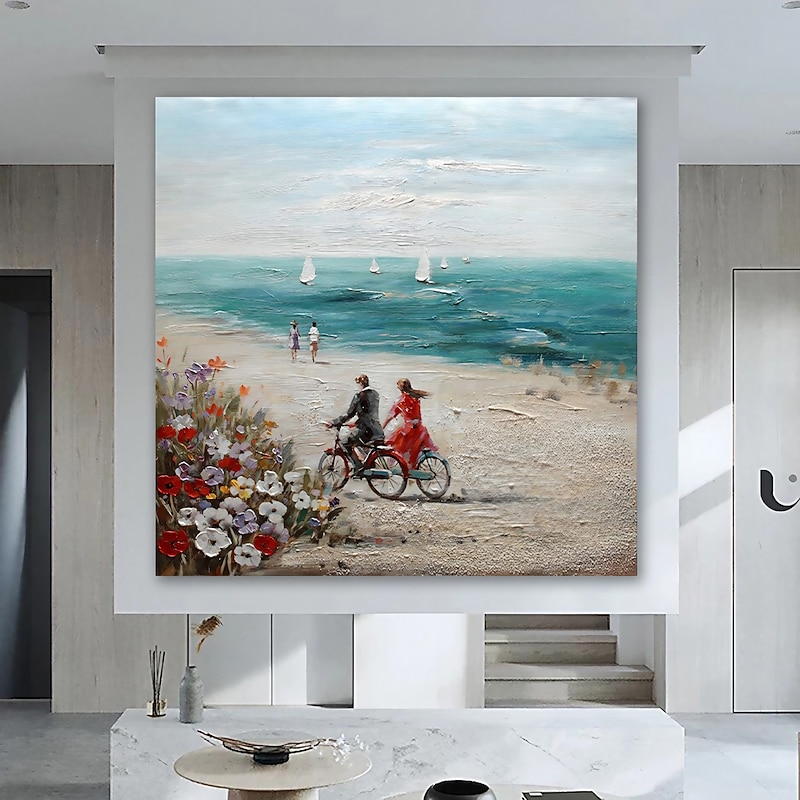 Oil Painting Hand Painted Square Landscape Modern Stretched Canvas