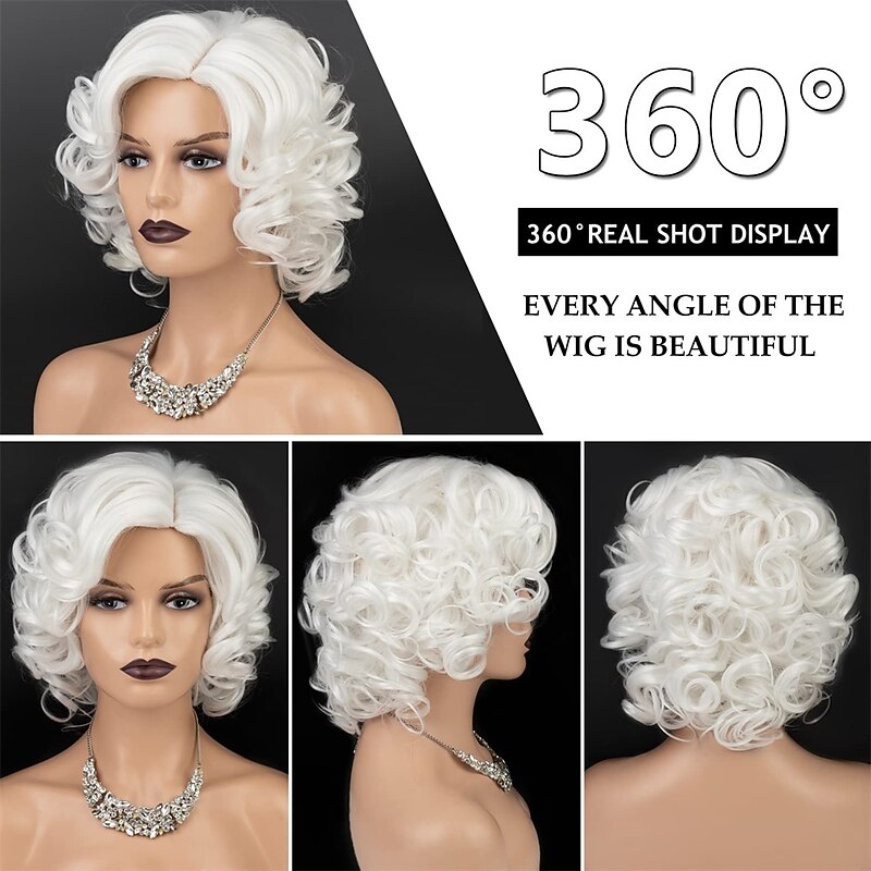 Short Curly White Wigs for Women Soft Big Curly Bob Wigs Synthetic Hair Cosplay Costume Halloween Wigs Natural Looking2