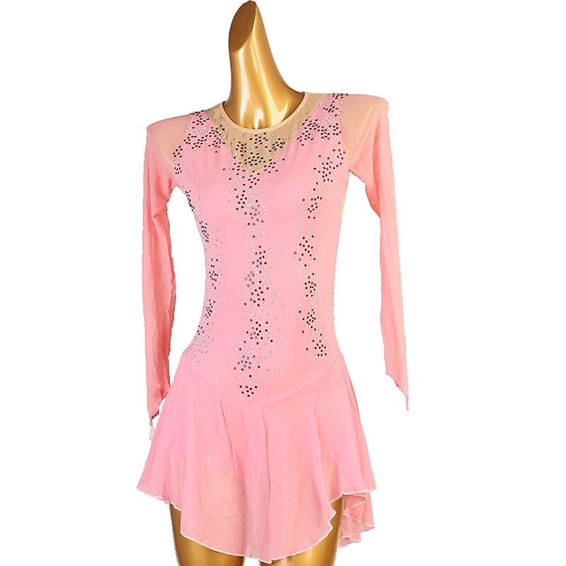 Figure Skating Dress Women's Girls' Ice Skating Dress Dusty Rose Patchwork Mesh High Elasticity Training Competition Skating Wear Classic Crystal / Rhinestone Long Sleeve Ice Skating Figure Skating4