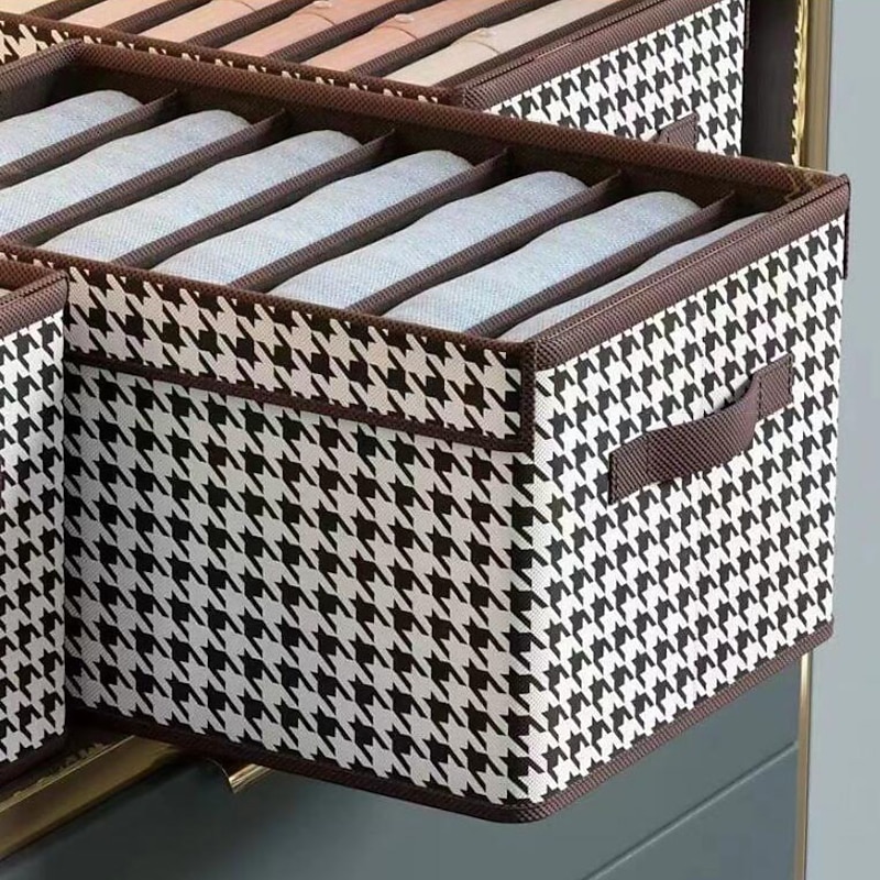 Houndstooth Clothes Storage Box, Trousers Storage, Home Wardrobe Storage, Compartment Drawer Socks Storage Box4