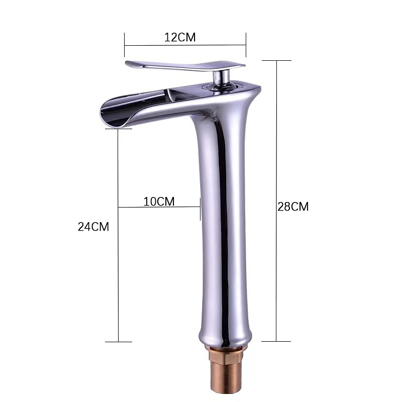 Waterfall Bathroom Sink Mixer Faucet Tall, Mono Wash Basin Single Handle Basin Taps Washroom with Hot and Cold Hose Monobloc Vessel Water Brass Tap Deck Mounted 12