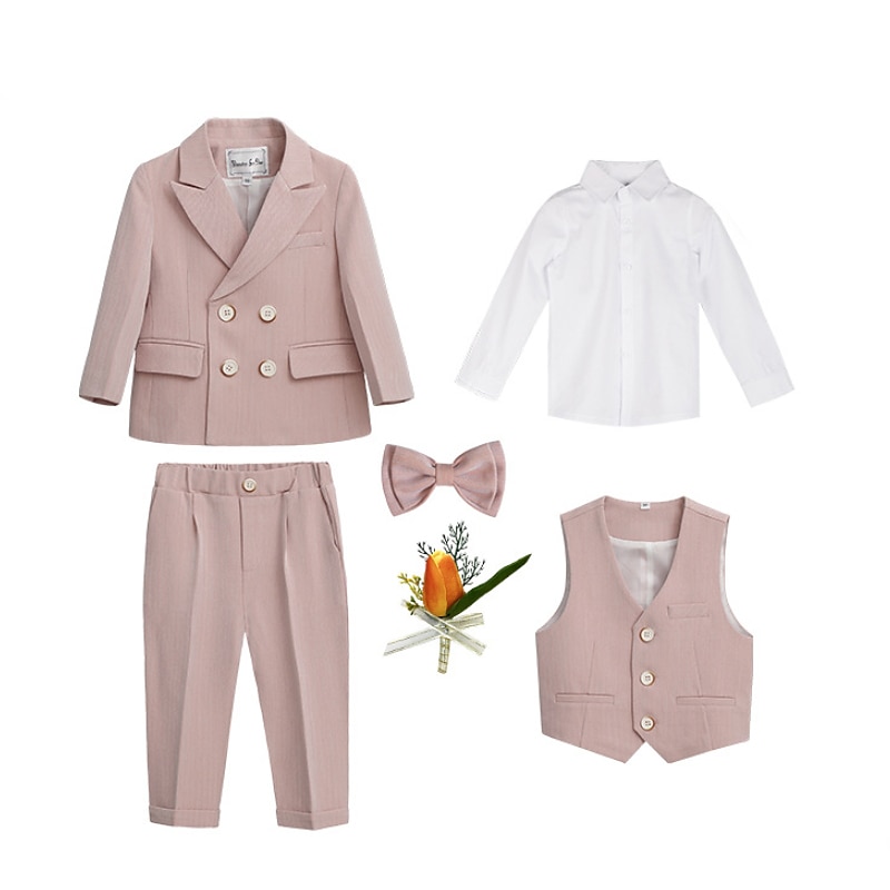 4 Pieces 5 Roots Ring Bearer Suit Boys Kids Suit Formal Suit Suit & Blazer Shirt & Pants Casual Fashion Daily Solid Color Pink Blue Green Cotton3