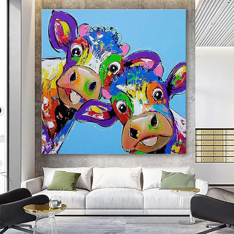 Nursery Oil Painting Hand Painted Animals Abstract Modern Contemporary Stretched Canvas With Stretched Frame
