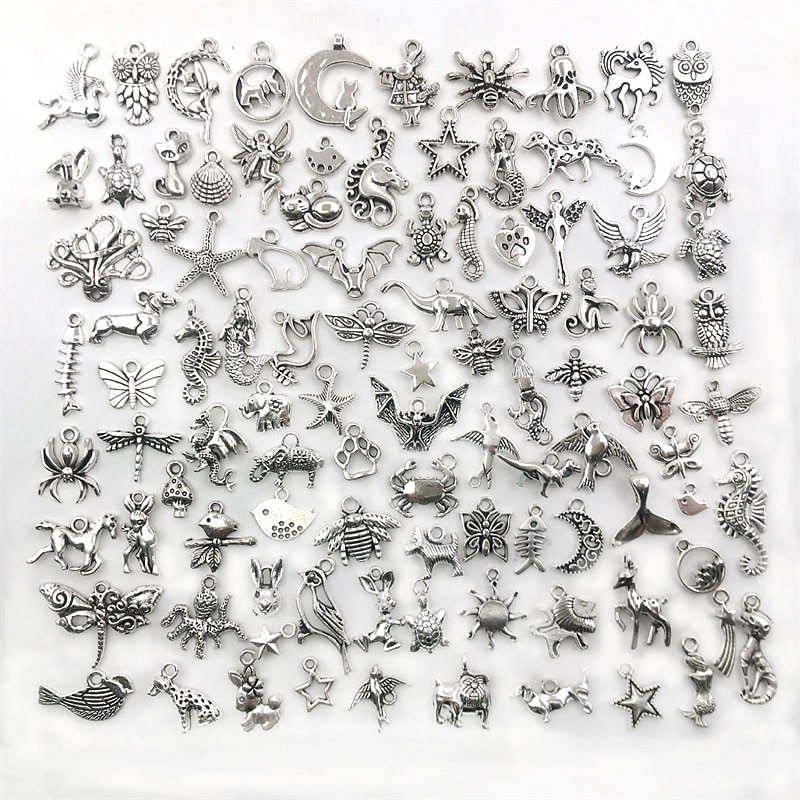 100 PCS Bulk Lots Jewelry Making Silver Charms Mixed Smooth Tibetan Silver Metal Charms Pendants DIY For Necklace Bracelet Jewelry Making And Crafting3