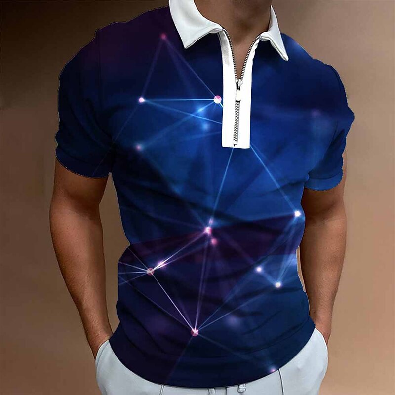 Men's Graphic Zip Polo Shirts Golf Shirt Short Sleeve Polo Shirts Collared Shirts Casual Vacation Wear Rave Wear Party Outfits 3D Print Quarter Zip Polo White Yellow Pink4
