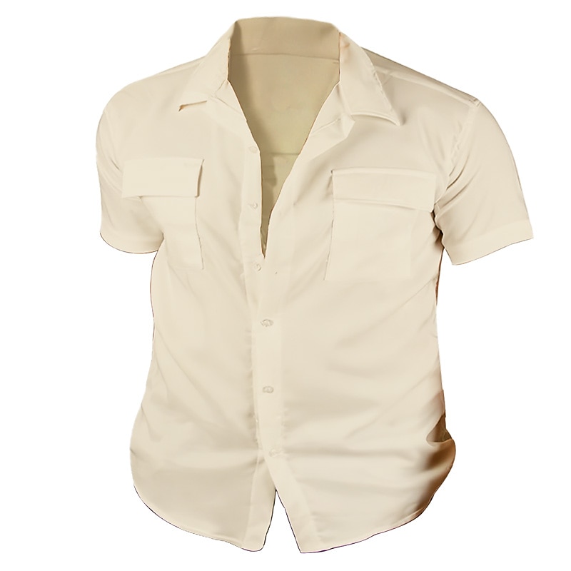 Men's Shirt Cotton Linen Shirt White Cotton Shirt Summer Shirt Casual Shirt Button Up Shirt Plain Vacation Daily White Blue khaki Short Sleeve Lapel Summer Clothing Apparel Front Pocket2