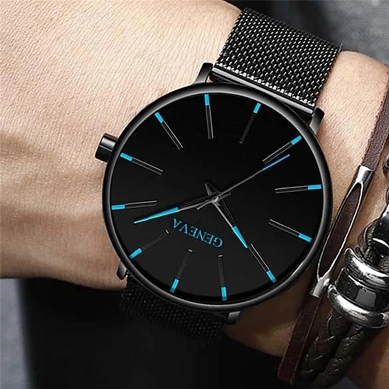 GENEVA Quartz Watch for Men Stylish Steampunk Casual Analog Quartz Wristwatch with Bracelet Set Waterproof PU Leather Watch4