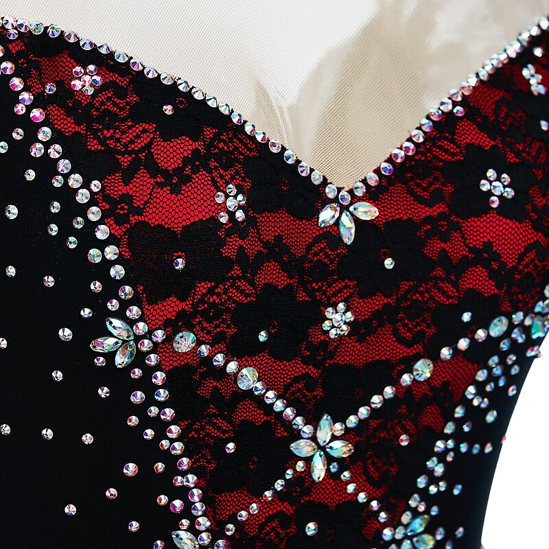 Figure Skating Dress Women's Girls' Ice Skating Dress Outfits Yellow & Yellow Black Dark Purple Open Back Spandex Stretch Yarn High Elasticity Training Competition Skating Wear Handmade Solid Colored4