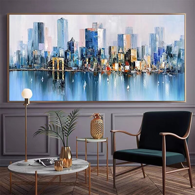 City Building Painting Wall Decor Handmade One Manhattan Square Oil Painting On Canvas City Landscape Cuadros For Living Room