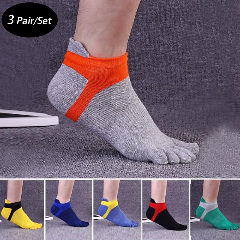 Men's 3 Pairs Ankle Socks Sport Socks / Athletic Socks Toe Socks Low Cut Socks Black Yellow Color Color Block Daily Wear Vacation Weekend Patchwork Medium Summer Spring &  Fall Stylish Casual