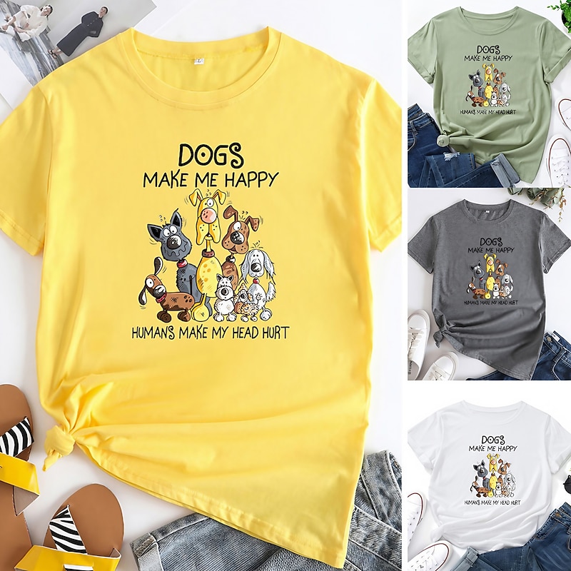 Women's T shirt Tee 100% Cotton Dog Short Sleeve Daily Basic U Neck Regular2
