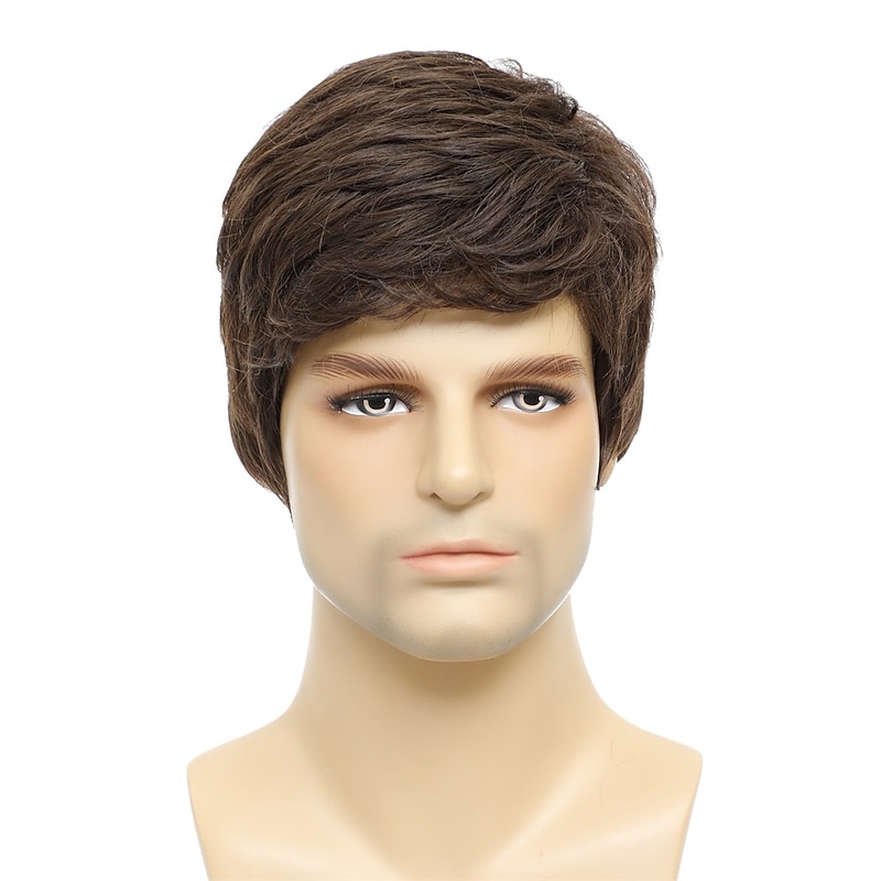 Men's Wigs Short Mens Brown Wig Layered Natural Hair Costume Halloween Heat Resistant Synthetic Wigs for Men Male2