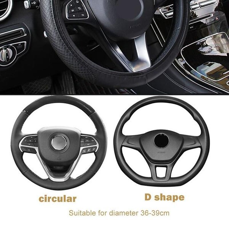 3 Pcs Car Universal Steering Wheel Cover Anti-Slip  Embossing Leather Auto Steering Wheel Cover4