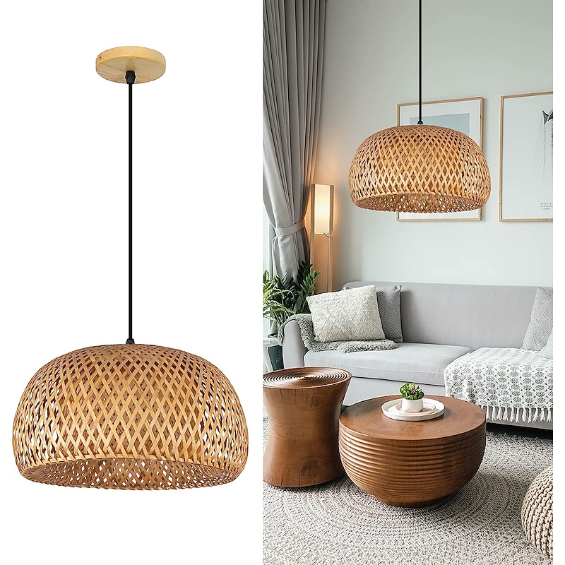 Creative Handmade Bamboo Weaving Natural Wind Ceiling Chandelier E27/E26 Base Ceiling Lighting Hanging Lamp Suitable for Study Coffee Shop Restaurant Rar AC110V AC220V3