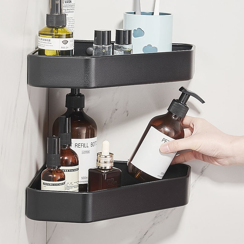 Shower Caddy 2pcs Shower Shelf Adhesive Shower Rack Corner Shower Shelves No Drilling Wall Mounted Space Aluminum for Bathroom3
