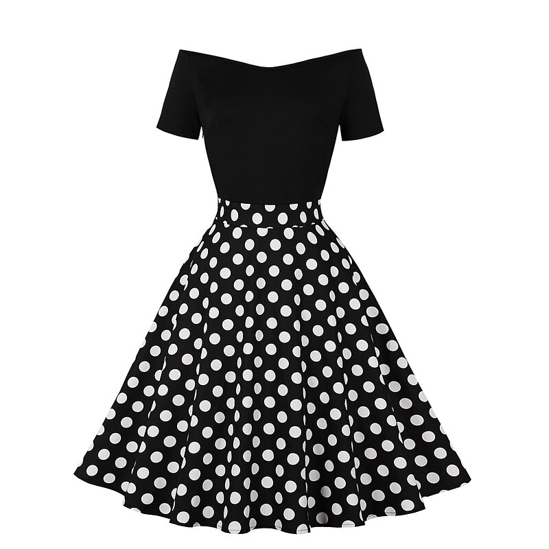 Retro Vintage 1950s Rockabilly Midi Swing Dress Flare Dress Off Shoulder Polka Dot Fancy Dress Women's Carnival Casual Daily Wear Retro Theme Party Adults' Dress Spring & Summer4