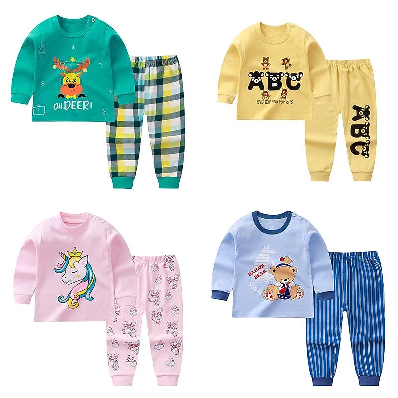 Toddler Boys 2 Pieces Pajama Sets Long Sleeve Z17 Z29 Z13 Solid Color Animal Spring Fall Adorable Home 7-13 Years