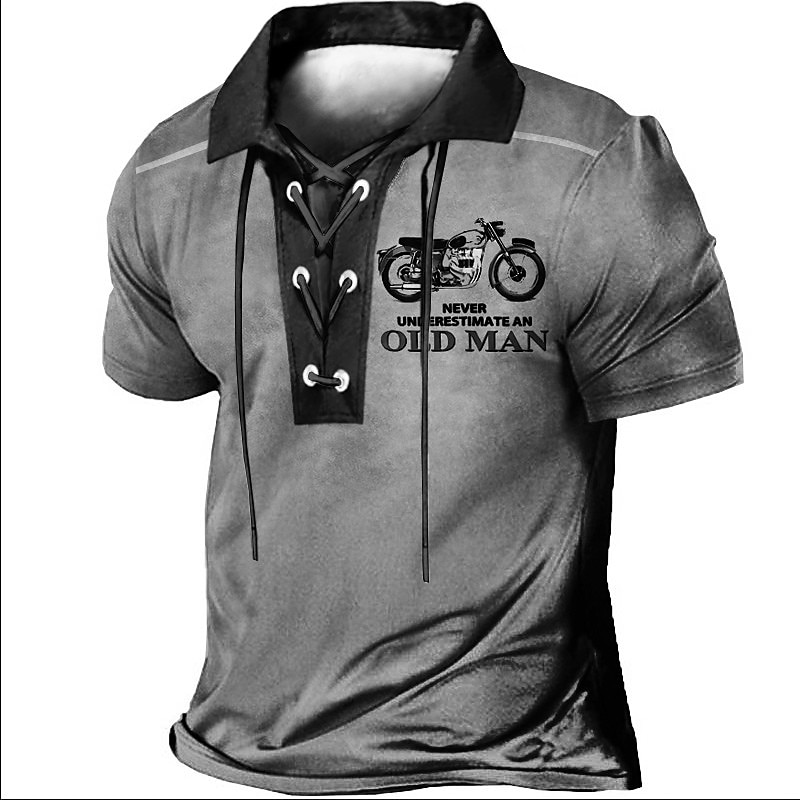 Men's Vintage Motorcycle Graphic Tee - "Never Underestimate an Old Man" Short Sleeve Lace-Up Casual Biker Lifestyle T-Shirt4