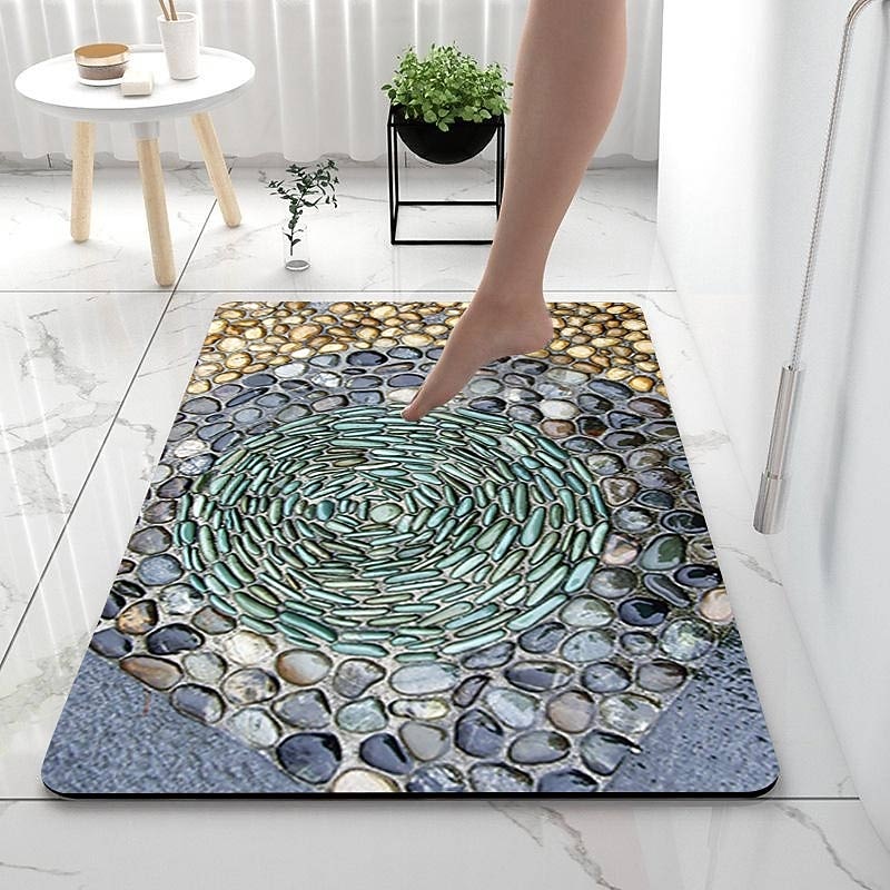 Smooth Stone Diatomaceous Earth Bath Mat Non-slip  Super Absorbent Bathroom Rug Door Mat New Design