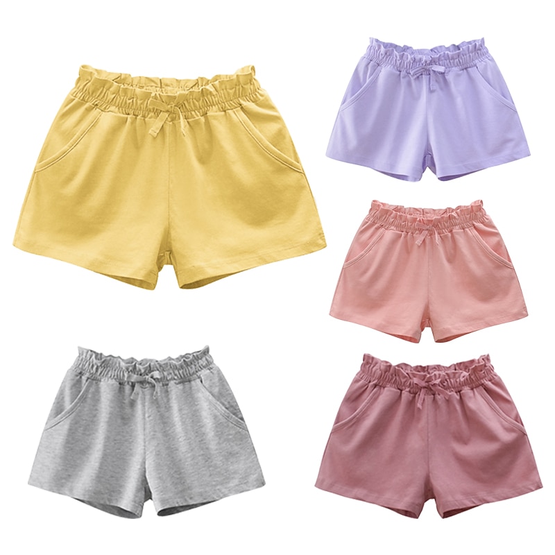 Kids Girls' Shorts Solid Color Adorable School Cotton 7-13 Years Summer Yellow Pink Red