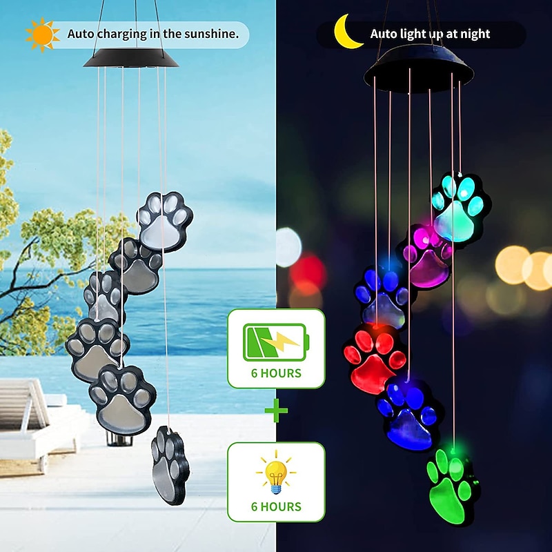 Solar Powered Dog Paw Lights Wind Chimes Cat Paw Footprint Lights Outdoor Yard Decorative Lights Led Lights4