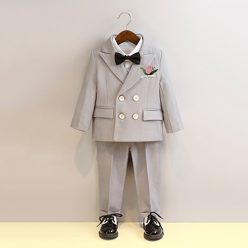 2 Pieces 5 Roots Ring Bearer Suit Boys Kids Suit Formal Suit Suit & Blazer Shirt & Pants Casual Fashion Daily Solid Color Beige Gray Cotton2