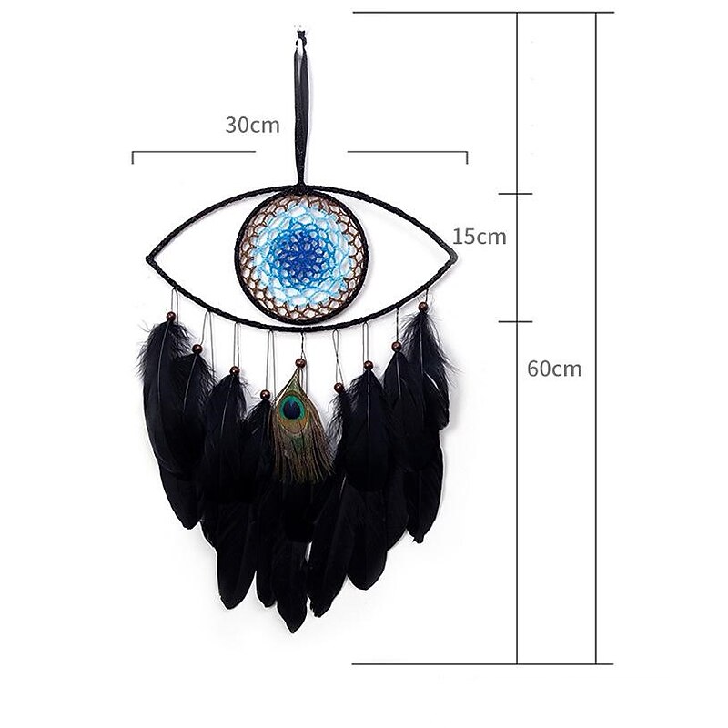 Devil's Eyes Dream Catcher Handmade Gift Black Feather Blue Eyes Hook Flower Wind Chime Ornament Wall Hanging Decor, 30x60cm/11.8''x23.6''2
