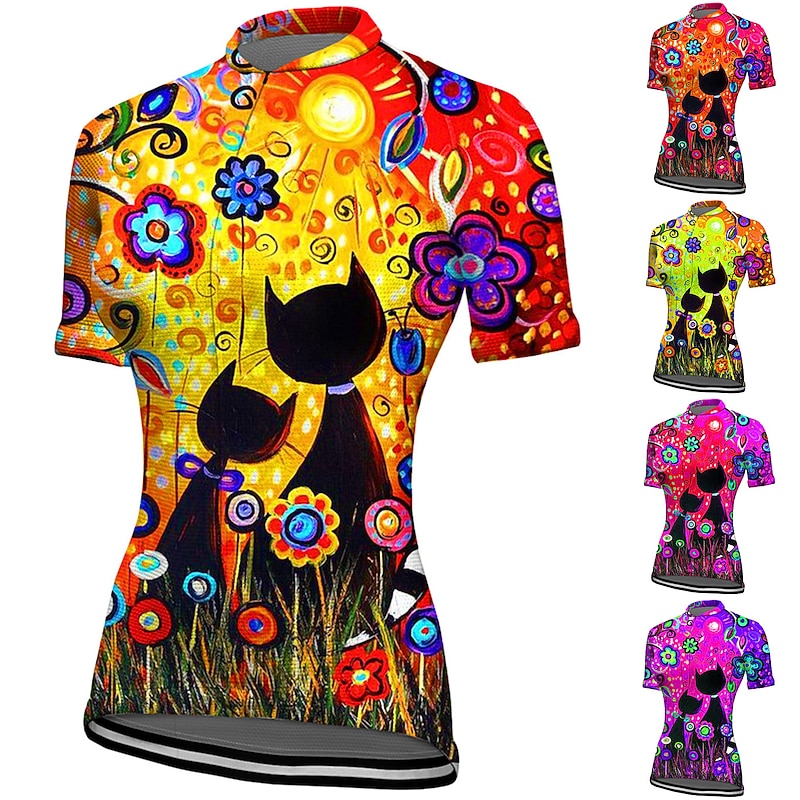 Women's Cycling Jersey Graphic Floral Botanical Short Sleeve Bike Jersey Top with 3 Rear Pockets Mountain Bike MTB Road Bike Cycling Quick Dry Reflective Strips Back Pocket Moisture Wicking Sports