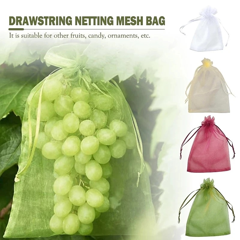 50Pcs Grapes Fruit Protection Bags Garden Mesh Bags Agricultural Orchard Pest Control Anti-Bird Netting Vegetable Bags