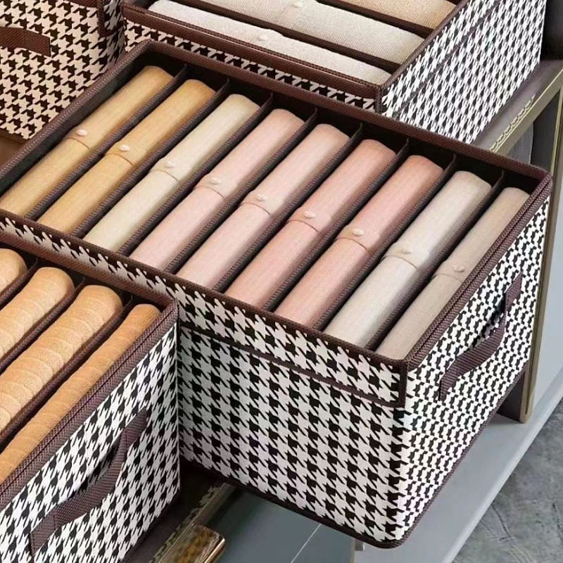 Houndstooth Clothes Storage Box, Trousers Storage, Home Wardrobe Storage, Compartment Drawer Socks Storage Box3