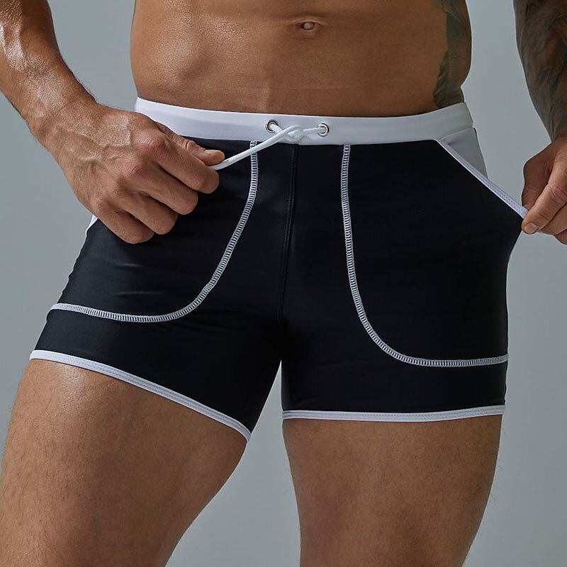 Men's Swimwear Swim Shorts Swim Trunks Boxer Swim Shorts Shorts Pocket Plain Comfort Breathable Outdoor Daily Going out Sports Hawaiian Black Red4