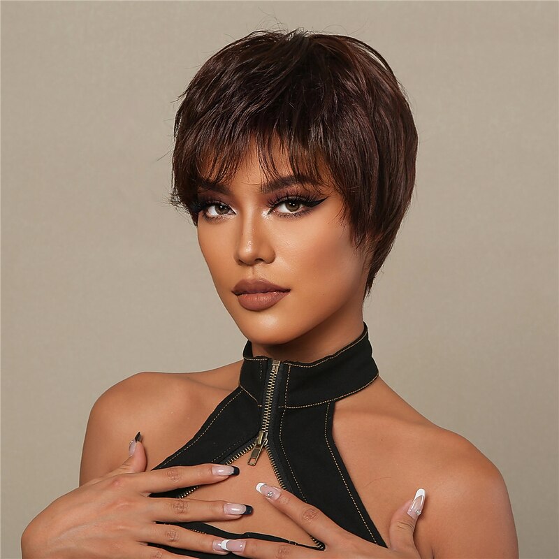 Human Hair Wigs with Bangs Full Machine Made Natural Hair Wig Short Straight Bob Wigs for Women Cheap Human Hair Wigs3