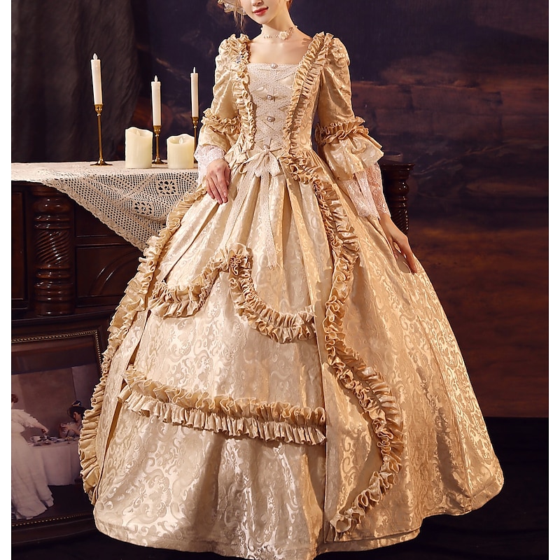 Cinderella Vintage Princess Colonial Period Dress All Costume Victorian Rococo Vintage Cosplay Performance Party Halloween 3/4-Length Sleeve Halloween2