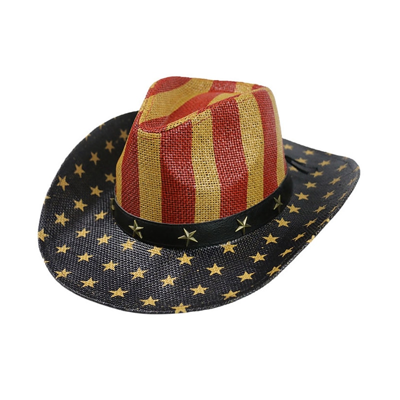 Men's Kentucky Derby Hat Cowboy Hat Black Yellow Polyester Print Stylish Travel Western Cowboy Outdoor Vacation Flag Breathable