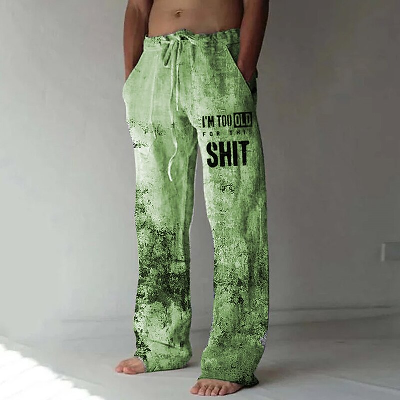 Men's Trousers Summer Pants Beach Pants Drawstring Elastic Waist 3D Print Letter Graphic Prints Comfort Casual Daily Holiday Streetwear Hawaiian Blue Purple2