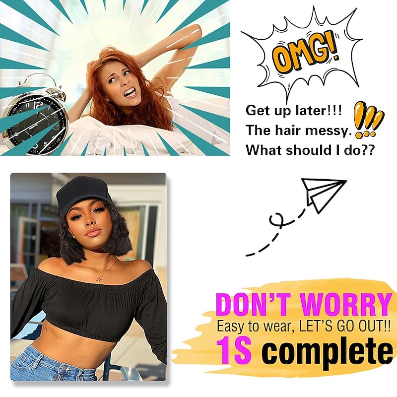 Hat Wig for Women Short Wave Baseball Cap Wig with Curly Hair Extensions Wig Synthetic Wave Wig Hat Adjustable Brown Black Baseball Hat Wig2