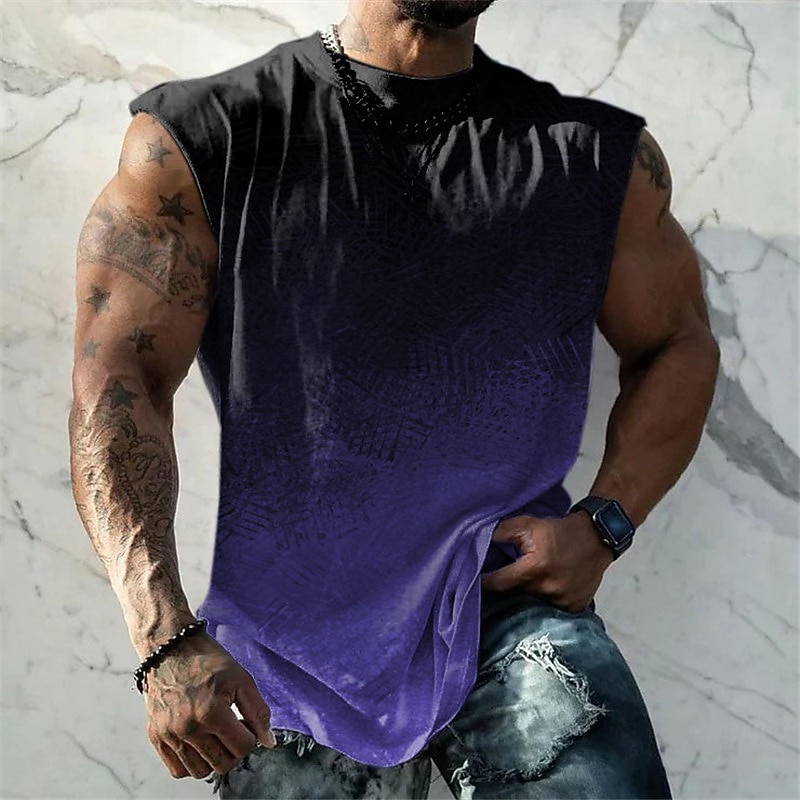 Men's Graphic Gradient Vest Top Sleeveless T Shirt for Men Double Color T Shirt Sleeveless Cap Sleeve T shirt 3D Print Crew Neck Shirt Fashion Designer Muscle Daily Sports Gym Yellow Blue Purple4