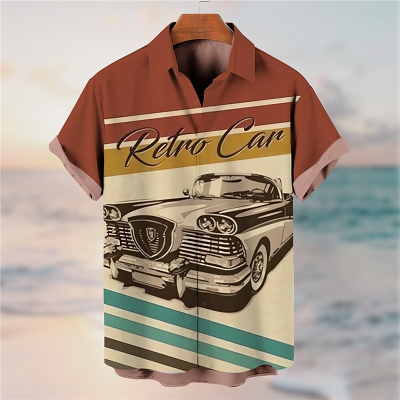 Men's Letter Vintage Hula Girls Shirt Summer Hawaiian Shirt Aloha Shirt Short Sleeves Shirt Turndown Vintage Fashion Streetwear Outdoor Street Casual Black Yellow Blue S M L2