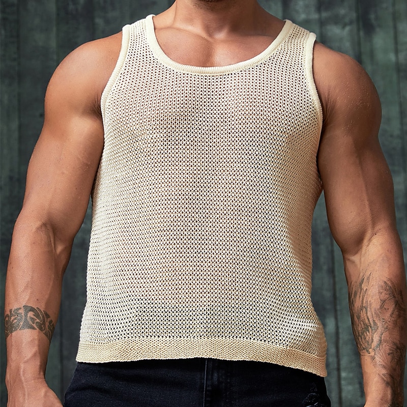 Men's Tank Top Vest Top Undershirt Sleeveless Shirt Sleeveless Crewneck Summer Plain Fashion Daily Sport Knit Vacation Sports & Outdoor Going out White Top Tee for Men