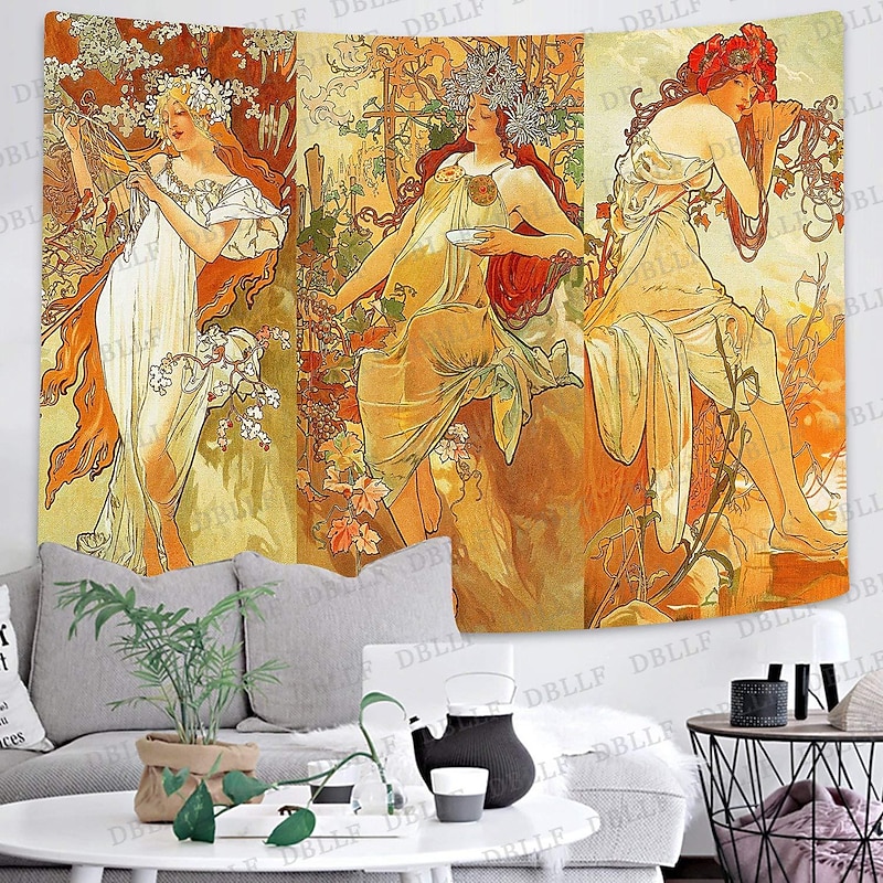 Art Nouveau Lady Hanging Tapestry Victoria Wall Art Decor Photograph Backdrop Blanket Curtain Home Bedroom Living Room Decoration2